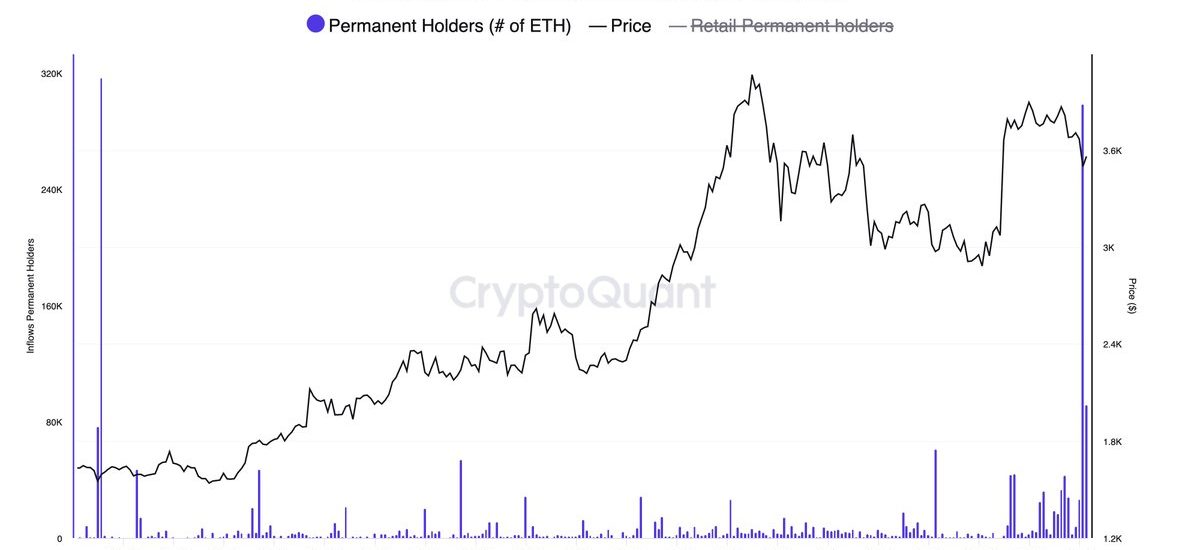 长期持有者（permanent holders）地址6月13日增持29.8万枚以太坊，约13.4亿美元，创下单日历史第二高值缩略图